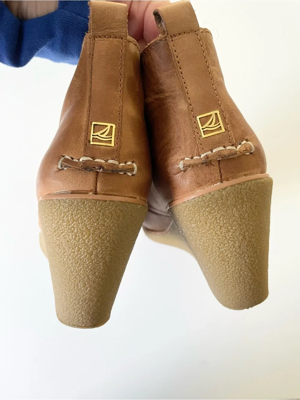Sperry Top Sider Womens Harlow Burnished Wedge Pump size 7.5 Cognac Tobacco Tan
